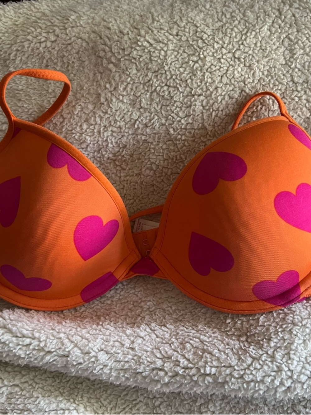 Xhilaration Orange Bra with Pink Heart Print